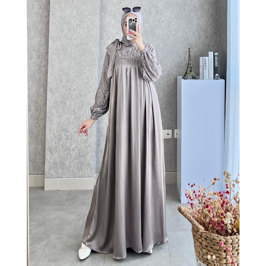 Gamis Wanita Terbaru 2022 Yumna Dress Kondangan Gamis Brukat Jumbo M,L,XL Baju Pesta Wanita Muslim Matt Maxmara