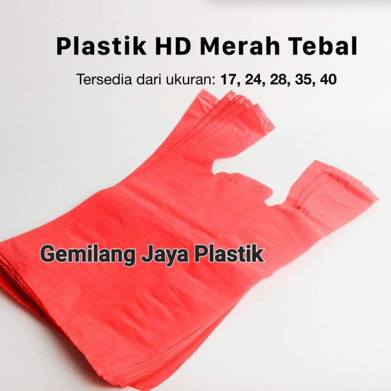 (Grosir60pack) Kantong Plastik Merah Tebal Uk 17 24 28 35 40