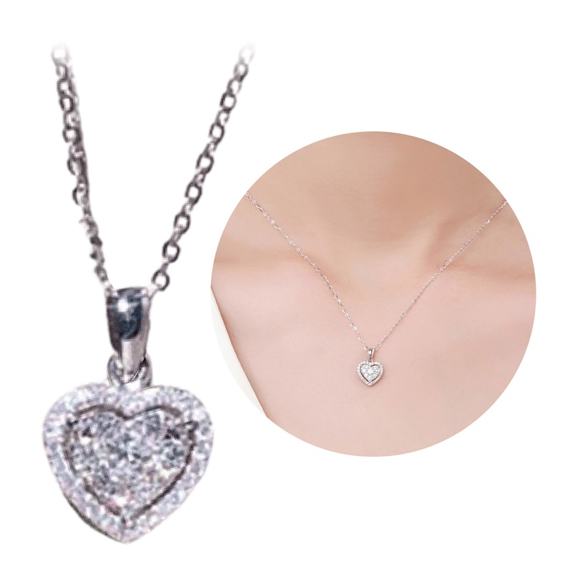 Fancyqube Kalung Liontin Hati Cubic Zirconia Warna Silver Untuk Wanita