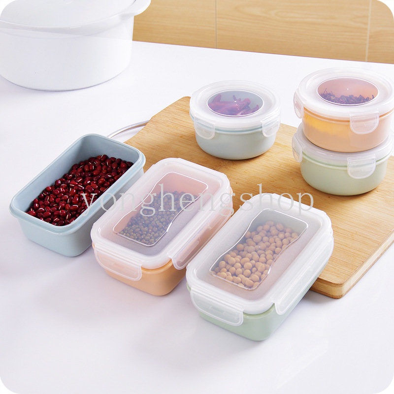 Kotak Makan Siang Bento Penyimpanan Buah Segar Portabel Bentuk Bulat Persegi Panjang Dengan Tutup Untuk Kulkas