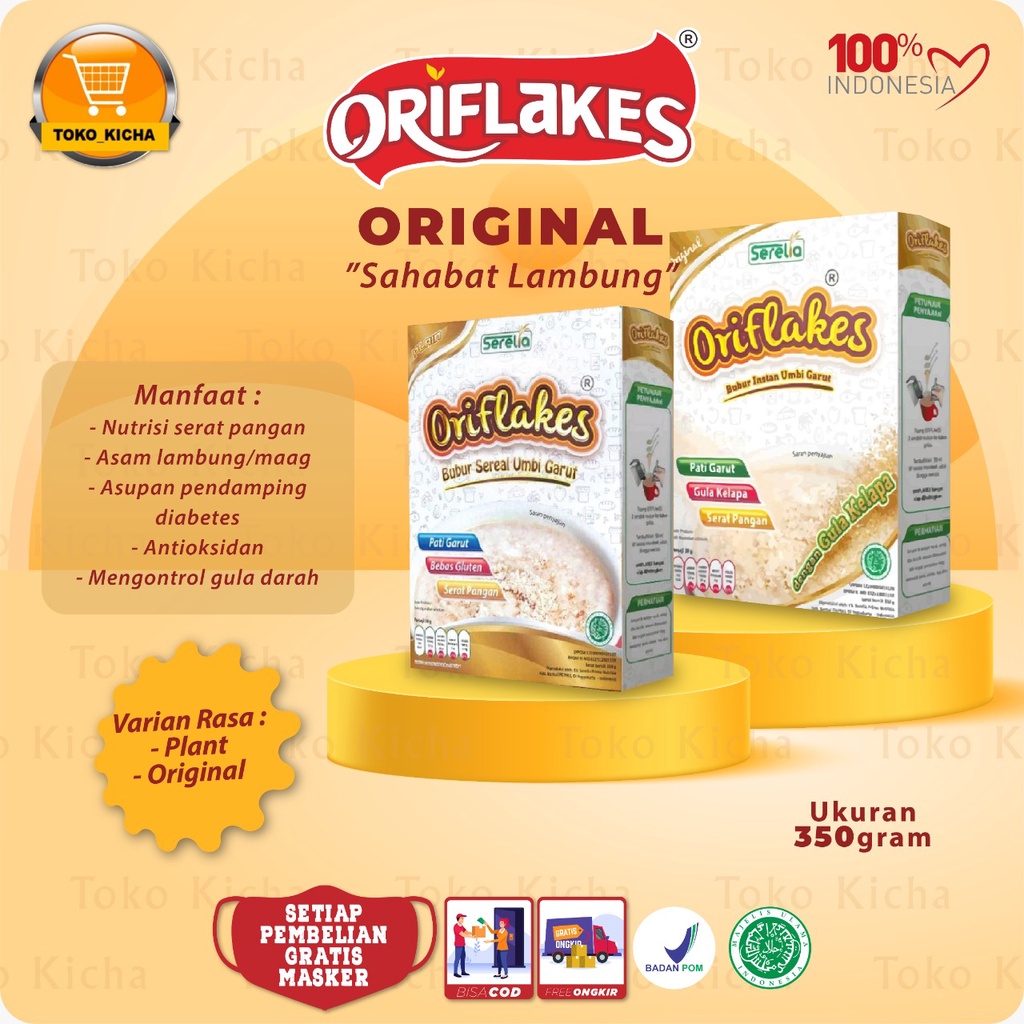 

Oriflakes ORIGINAL Asam Lambung Sereal Umbi Garut Maag Plain dan Gula Kelapa 350gram