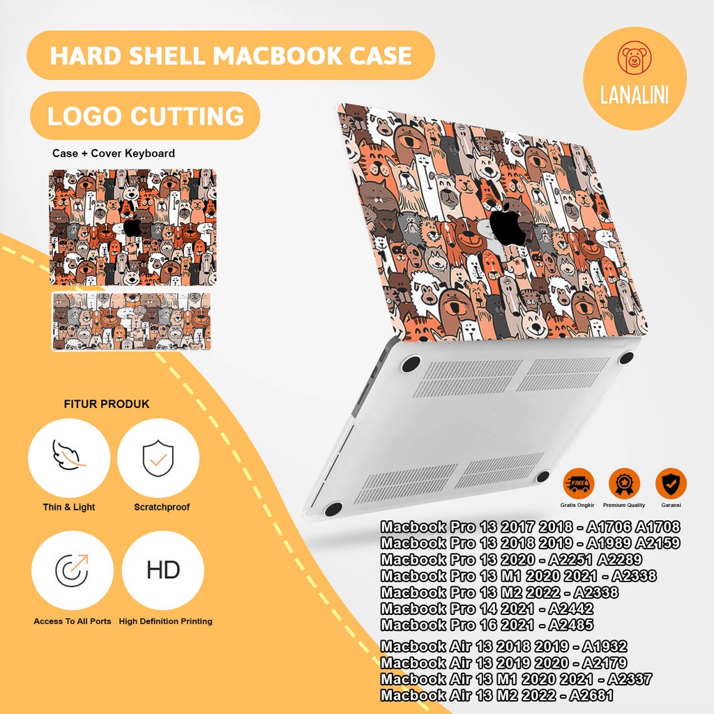 Case Casing Protective Pelindung Laptop Macbook Air Pro 13 14 16  M1 M22017 2018 2019 2020 2021 A1932 A2179 A2337 A1706 A1708 A1989 A2159 A2251 A2289 A2338 Gambar Kartun Cartoon Anak Hewan Animal Anjing Kucing Domba Dog Cat Sheep Motif Lucu Hardcase Murah