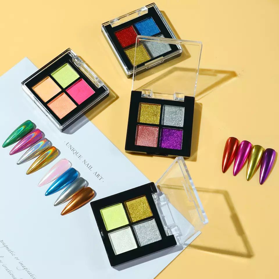 4COLOR SOLID CHROME POWDER AURORA MIX COLOR / BUBUK CHROME COMPACT 4 WARNA HIASAN DEKORASI NAILART