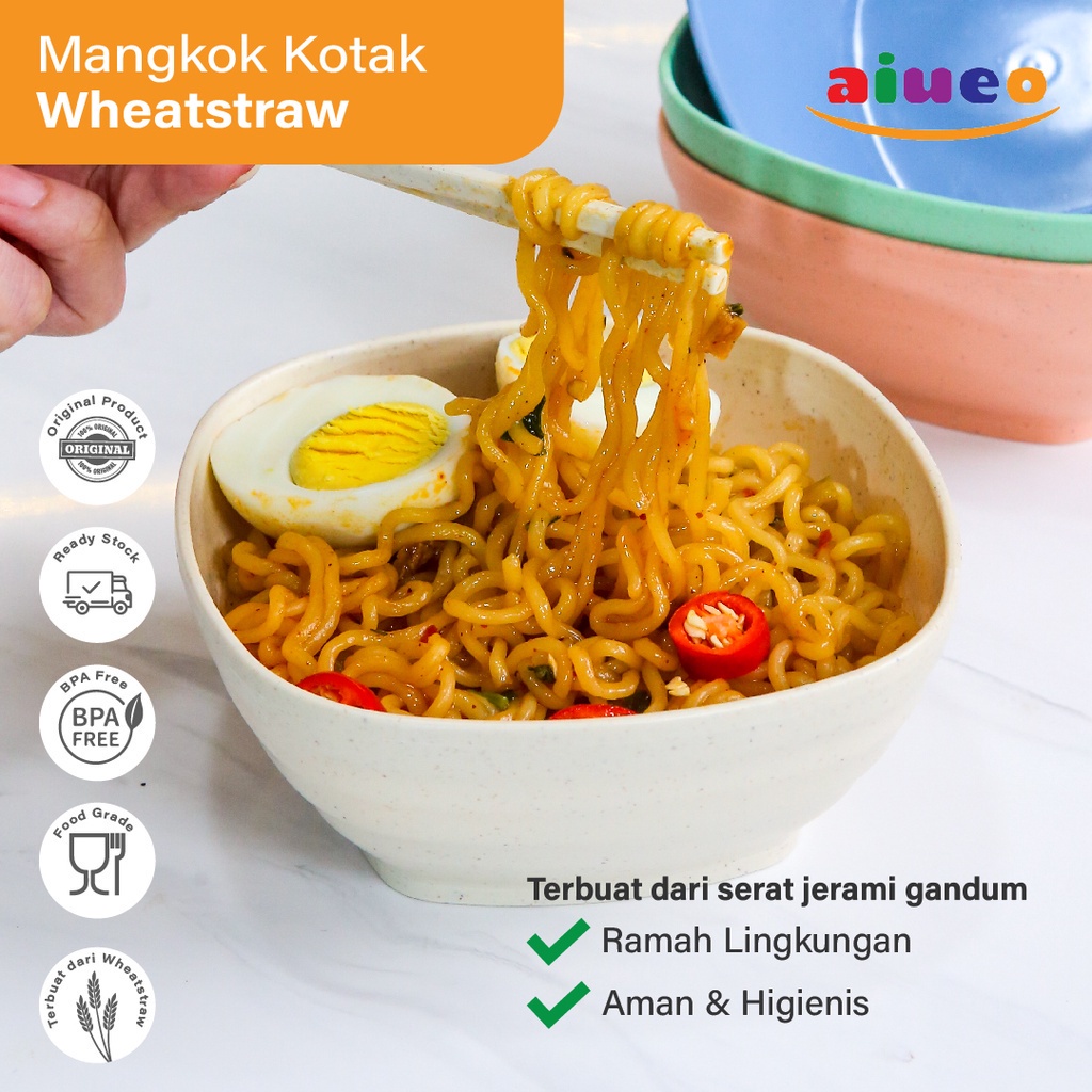 AIUEO Mangkok Gelombang 15 cm Wheat Straw Plastik Mangkuk Kuah Sup Bowl Warna-Warni Aesthetic Estetik Plastik