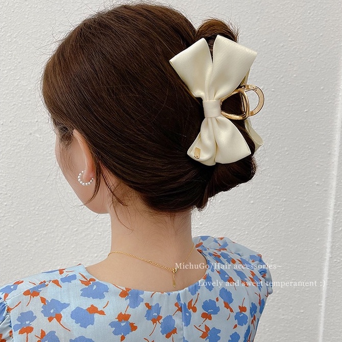 JEDAI SHARK WITH BOW KNOT RIBBON JEPIT RAMBUT PITA METAL BESI JEPITAN KOREA GIRLY FAIRY FEMINIM CEPOL GOLD HAIR CLAW CLIP AKSESORIS HAIRCLIP