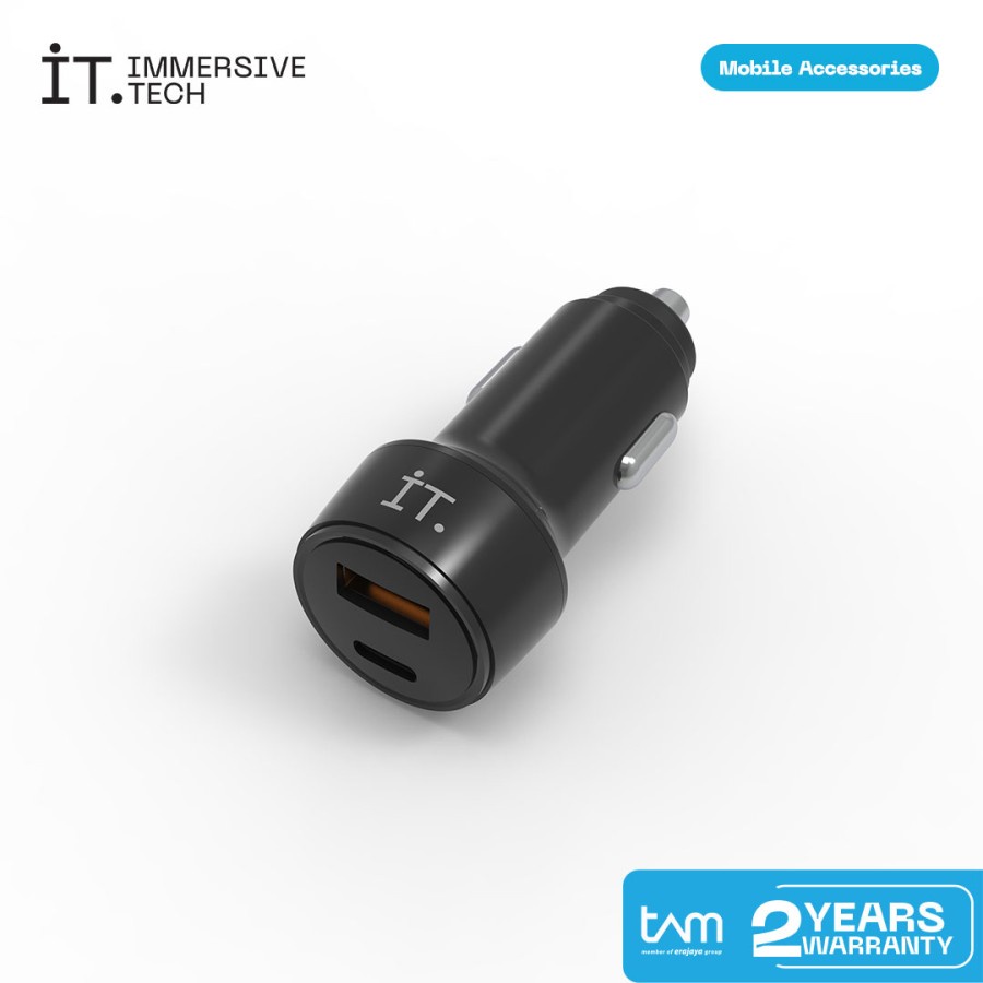 IT Dual Port Car Charger PD 20W Black &amp; White