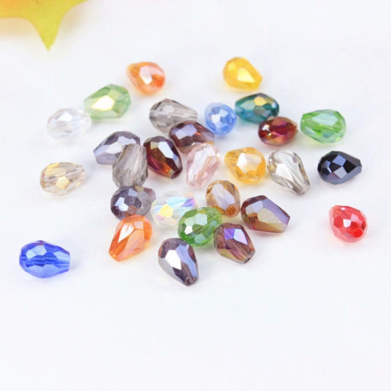 100pcs Manik-Manik Kristal Bentuk Pir Ukuran 8x6mm Untuk Membuat Perhiasan Gelang Kalung