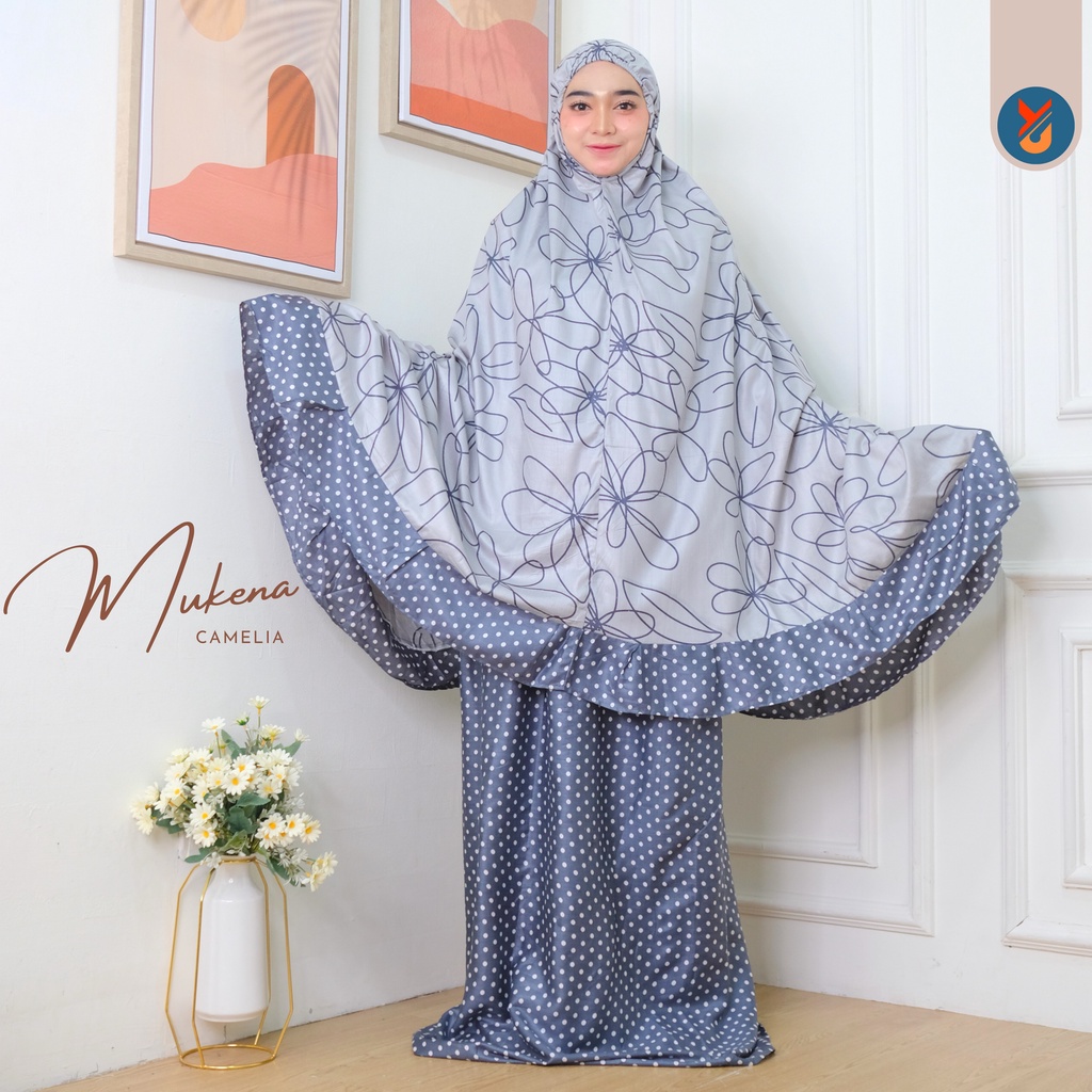 YashCollection Mukena Dewasa Bali Mukena Cemara LAMIA Jumbo-Mukena Camelia Grey