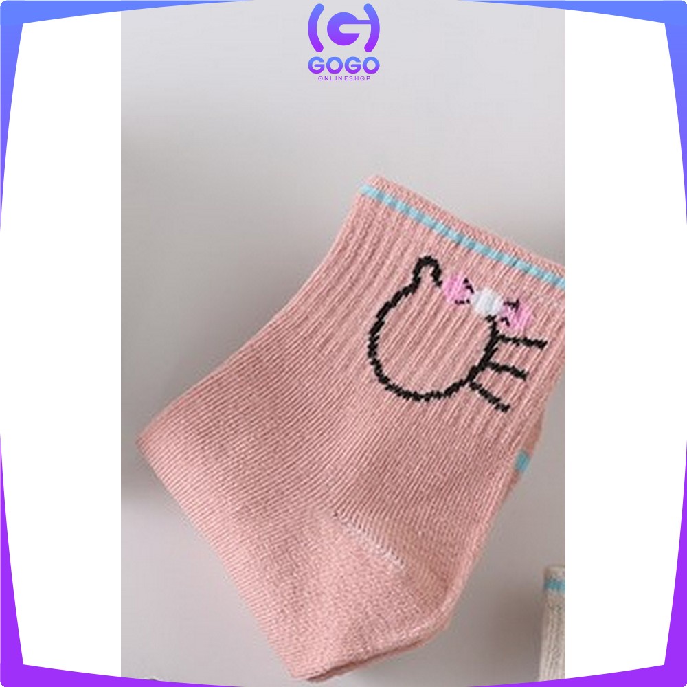 GOGO-P257 Kaos Kaki Motif Garis Kucing Panjang Semata Kaki Kaoskaki Pendek Wanita Ankle Socks Ala Korea Semata Kaki Import