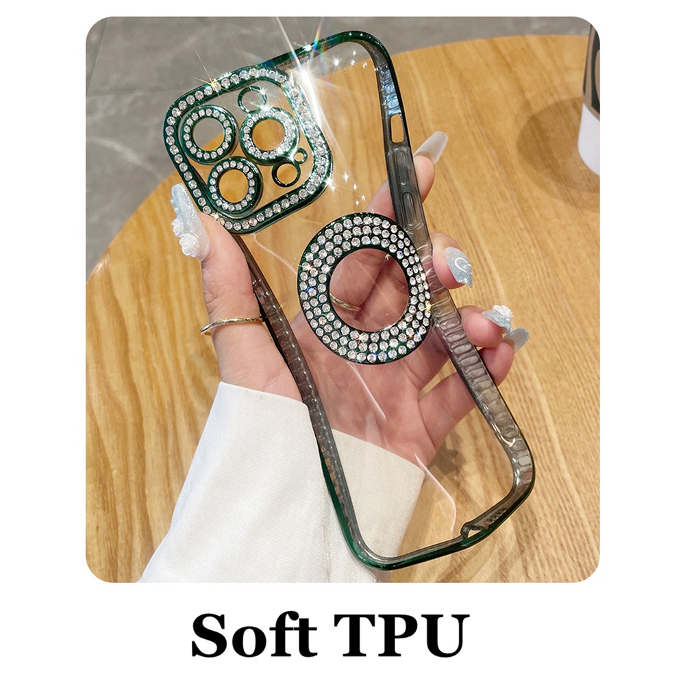 Soft Case TPU Transparan Motif Berlian Imitasi Glitter Untuk iPhone 14 13 12 11 Pro Max 14 Plus