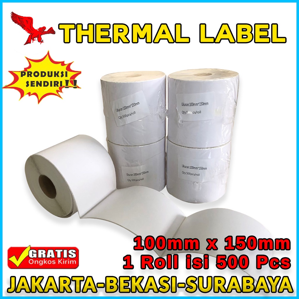 

Kertas Thermail Stiker Thermal 100x150 isi 500 & 250 lembar, Label Thermal barcode, Kertas EDC/printer mini bluetooth