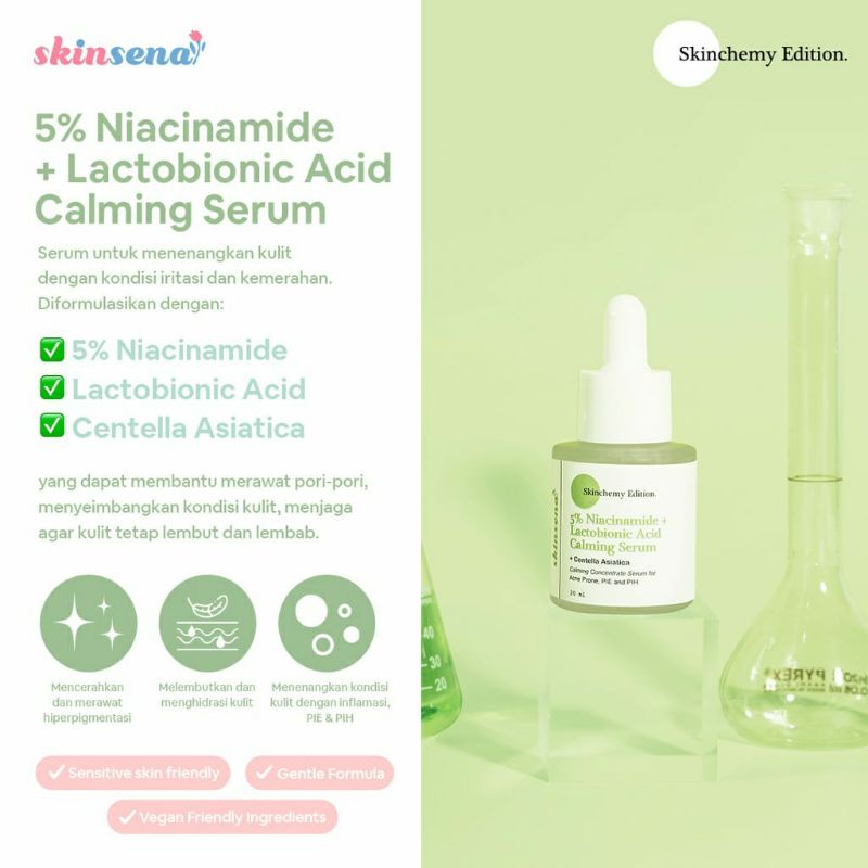 (FULLSIZE) SKINSENA Skinchemy 5% Niacinamide + Lactobionic Acid Calming Serum 4% Niacinamide Succinic Acid Calming Concentrate Moisturizer