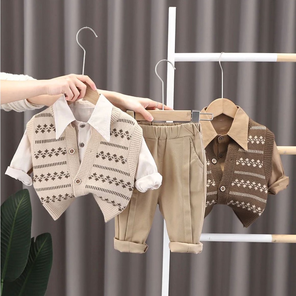 PROMO - COD SETELAN ANAK LAKI LAKI TERBARU DAN TERHITZ SETELAN 3 IN 1 KEMEJA RAJUT USIA 1-5 TAHUN PA