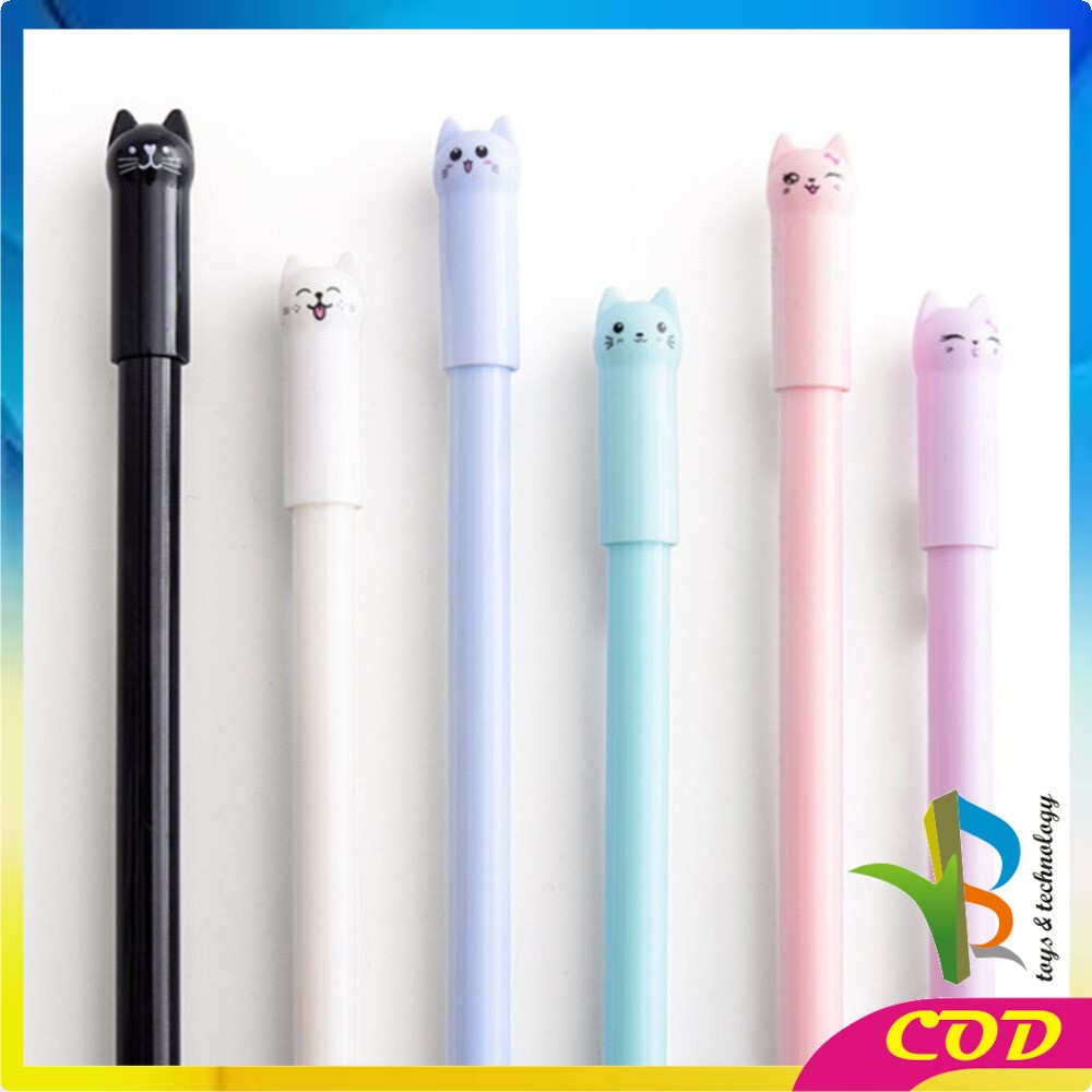 RB-A14 Pulpen Gel Karakter Kartun Kucing Pena Unik Bolpen Motif Kucing Stationary Alat Tulis Murah