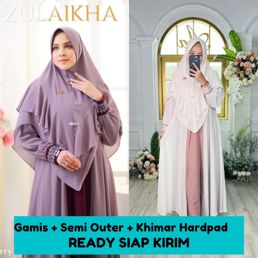 Gamis Zulaikha Reborn Set Khimar Hardpad by Aden Hijab Dress Busui Mewah Terlaris Ready Stock