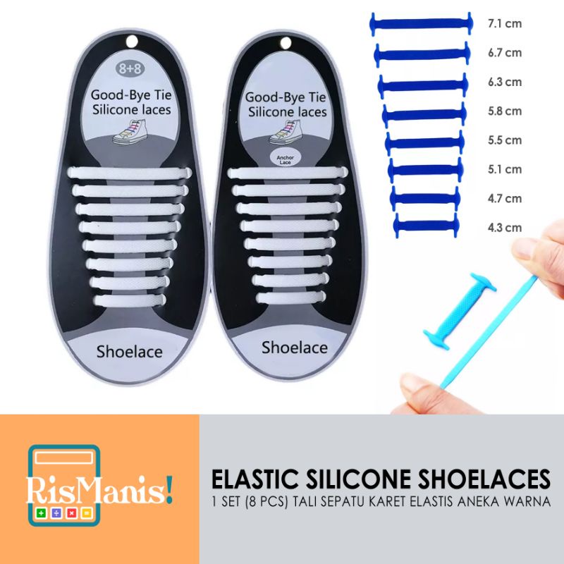 ELASTIC SILICONE SHOELACES - 1 set isi 8 pcs Tali Sepatu Silikon Elastis Karet Lentur Aksesoris Sneakers Olahraga Kets Running Shoes Aneka Warna Praktis Selop Slip-on