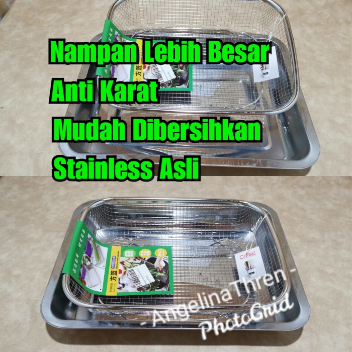 Saringan Minyak Kotak Stainless Steel Set + Nampan Stainless