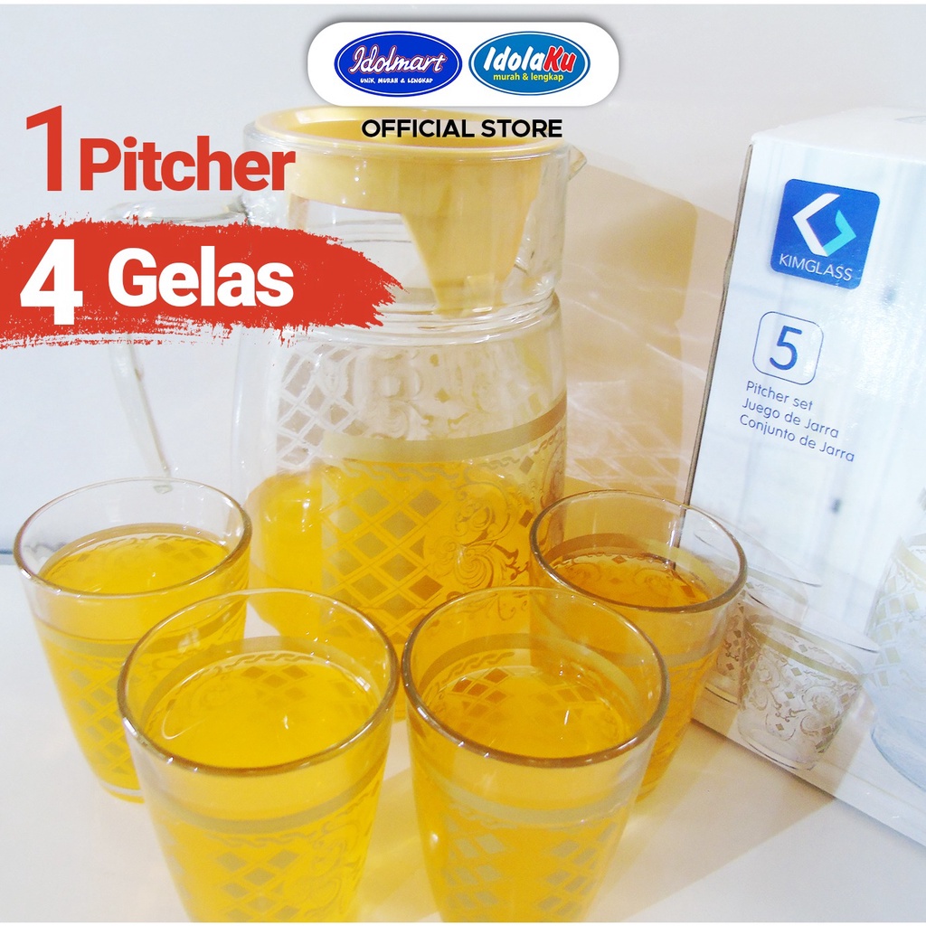 IDOLAKU Teko Set Kaca Kimglass Istanbul 1 Pitcher 4 Gelas