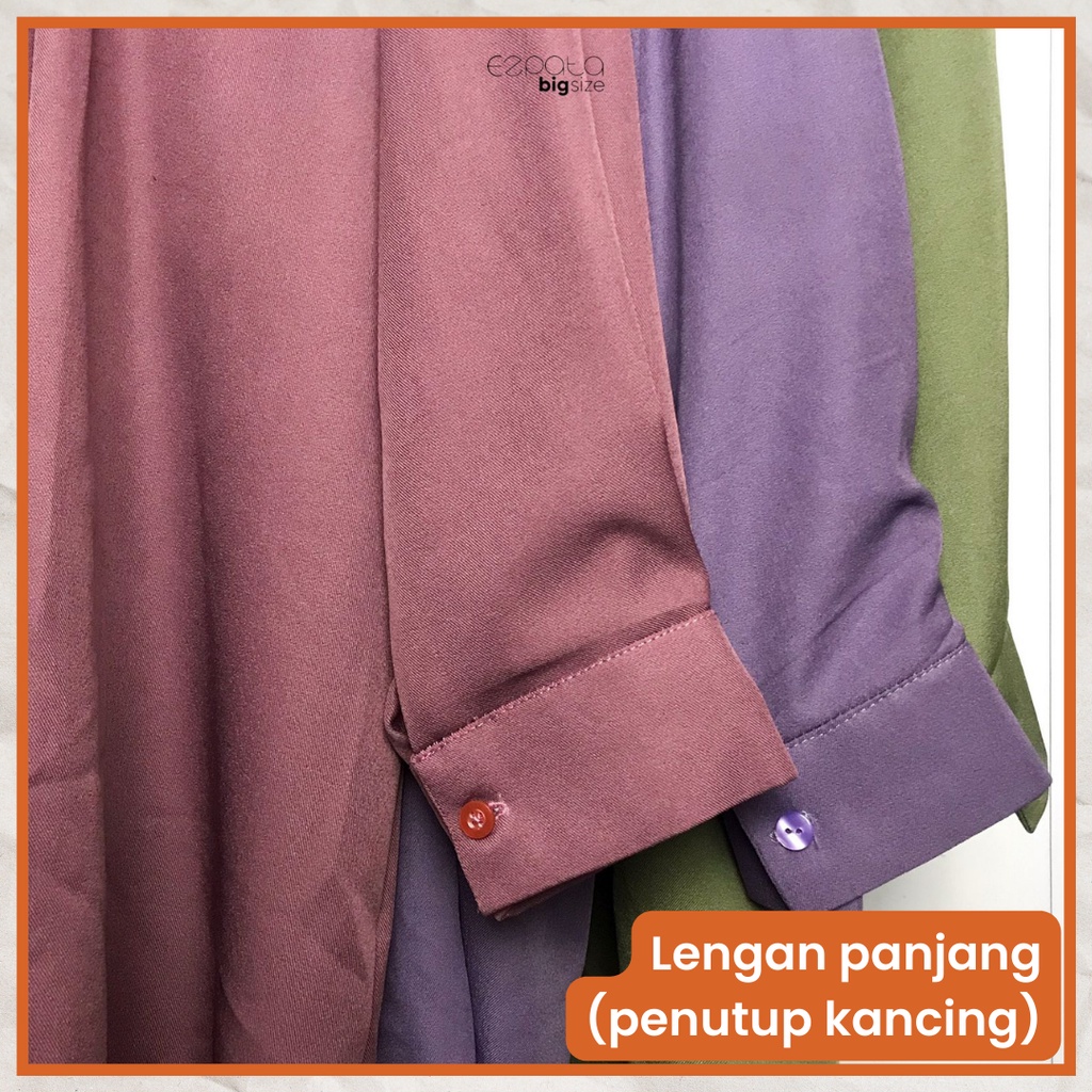 Ezpata Kemeja Syaquella Polos Jumbo Bigsize Wanita LD 130cm Lengan Panjang Busui Wudhu Friendly Bahan Katun Shakila Berkualitas Harga Termurah