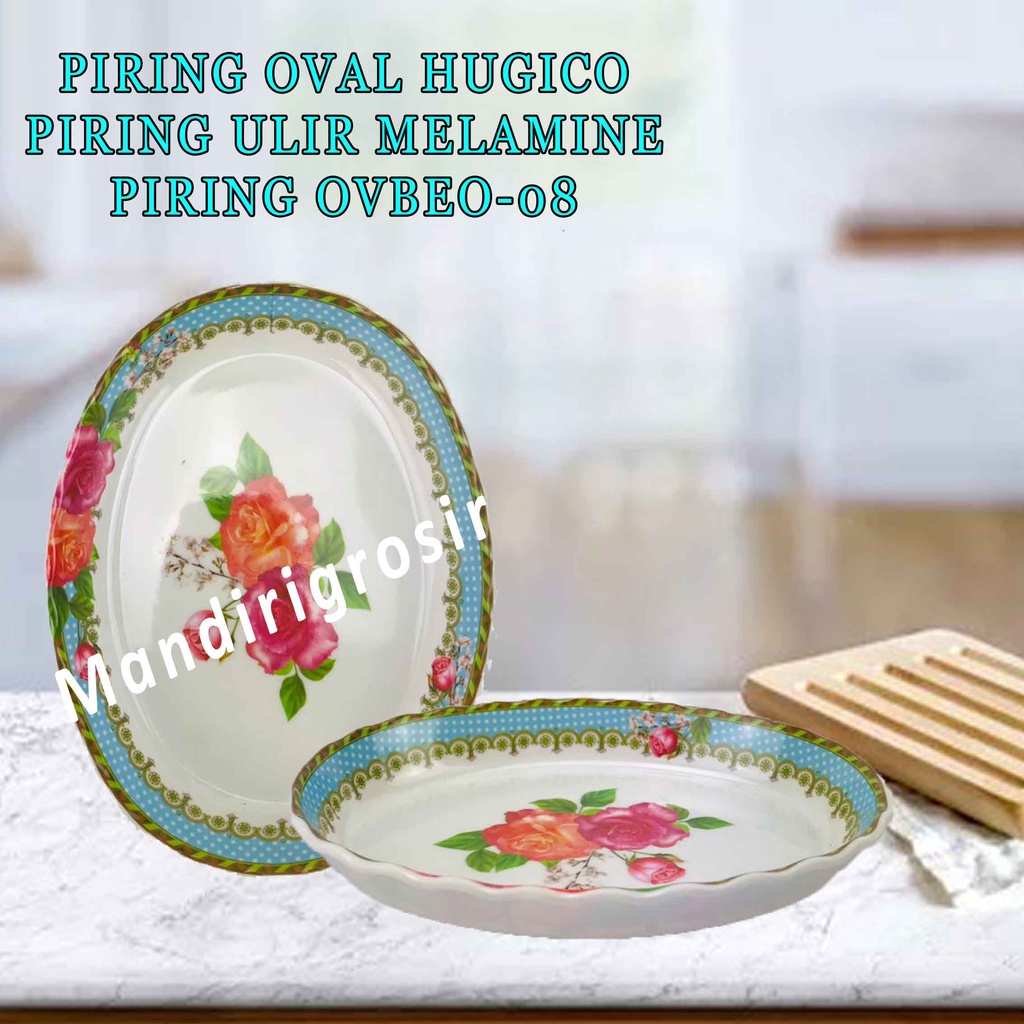 Piring Ulir Melamine * Piring Oval Hugico * Piring Motif Bunga * Ovbeo-08