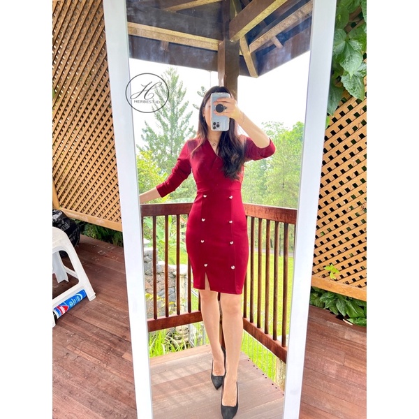MIDI DRESS WANITA FORMAL SCUBA PREMIUM IMPORT DRESS KANTOR SLIM FIT LENGAN PANJANG KANCING BUTTON GO