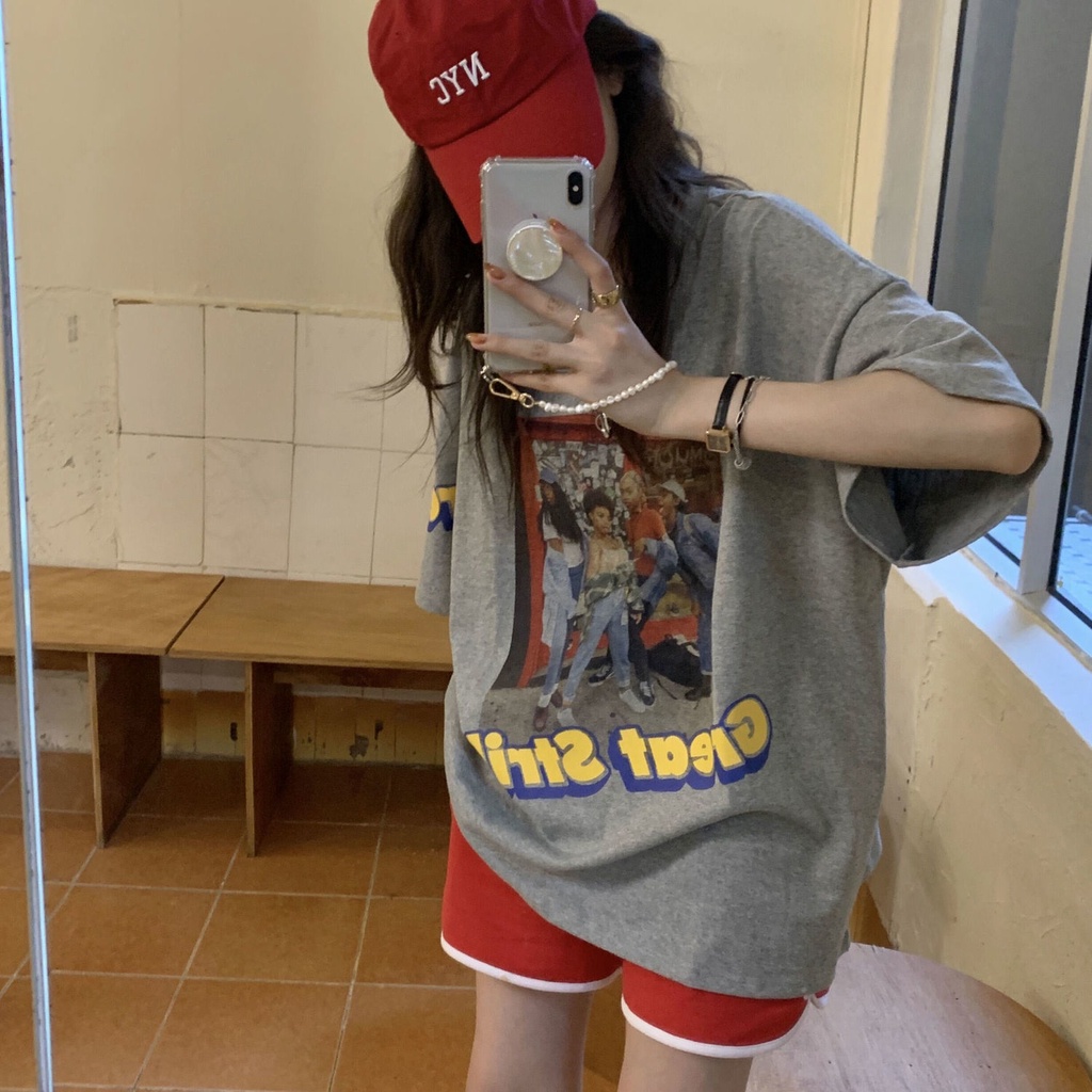 2022 summer new street hip-hop print short-sleeved T-shirt female students Korean version loose coup