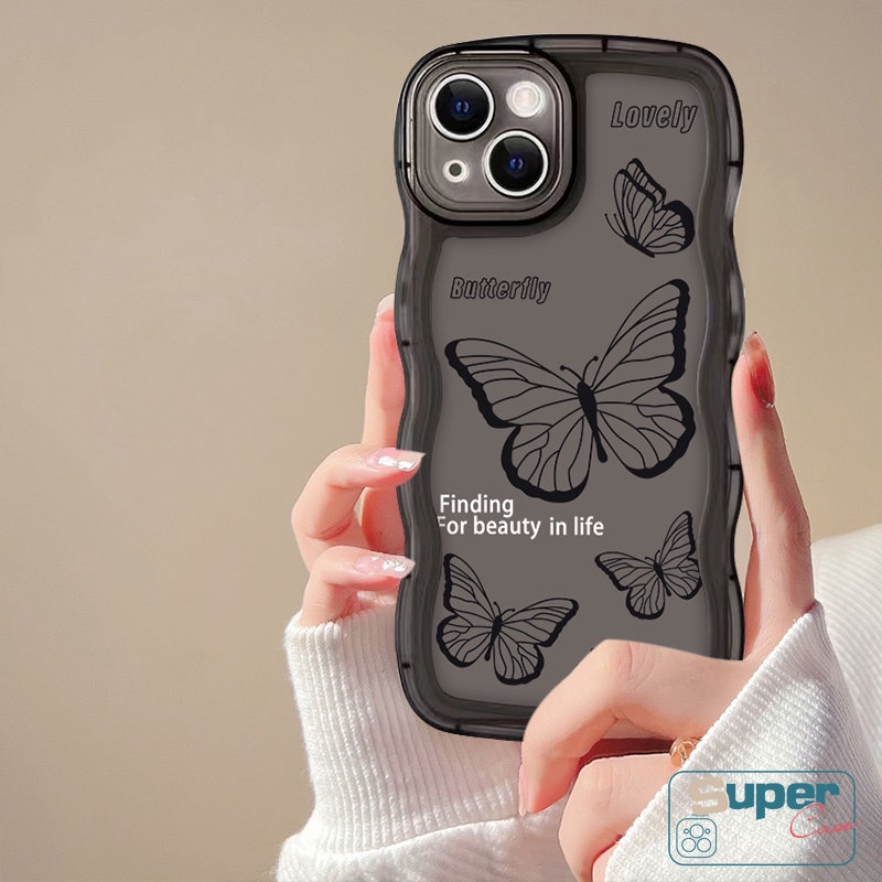 Retro Butterfly Case Samsung A04 A12 A14 A50s A04s A23 A32 A50 A13 A30s A03 A33 A21s A53 A30 A20s A31 A02s A52 A20 A51 A03s A11 A30 A52s A22 Soft TPU Fashion Wavy Edge Cute Case