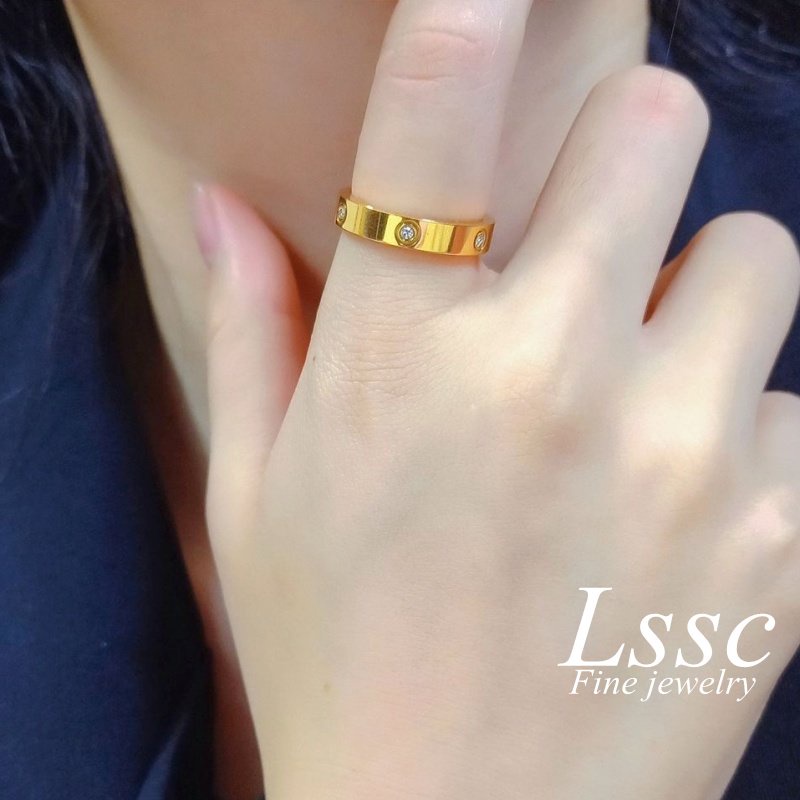 Cincin Titanium Wanita Anti Karat Berlian Emas 18K Mewah Cantik Perhiasan Korea Aksesoris Fashion