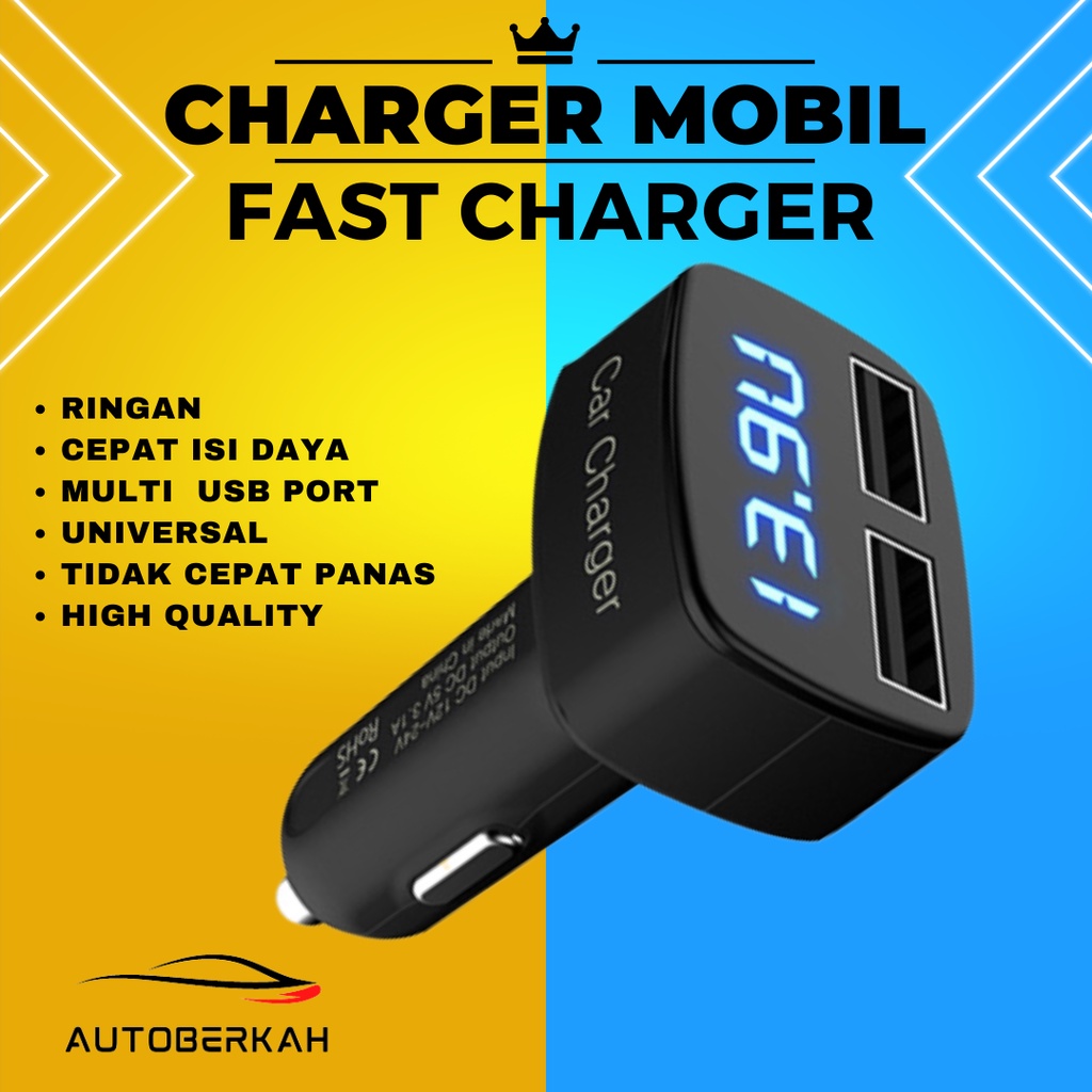 Charger Mobil HP Fast Charging 4 in 1 Car Charger Quick Charger Ampere  - LED BLUE