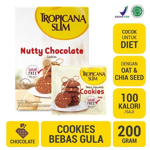 

TERLARIS Tropicana Slim Cookies Nutty Chocolate 200 gram SUGAR FREE DIET