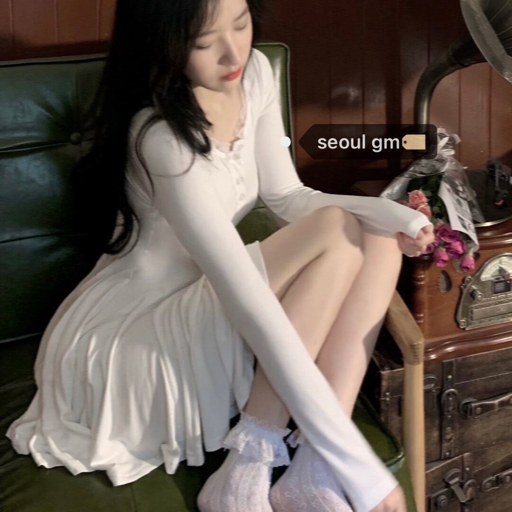 Red Mahasiswa angsa putih keinginan murni peri hati-hati mesin v-neck renda potong pinggang rok musim panas gaun pelangsing