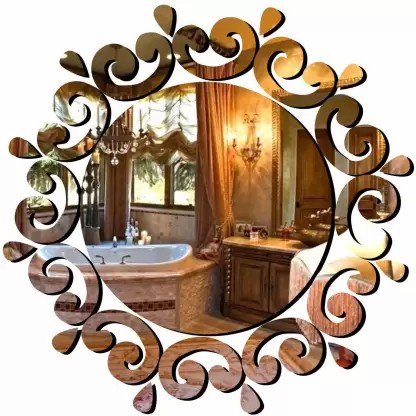 Stiker Tempel Dinding Cermin Bulat akrilik Wall Sticker Mirror 26cm - Rose Gold