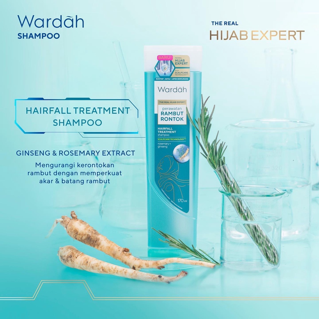 WARDAH Hairfall Treatment Shampoo Indonesia / Rambut 170ml / The Real Hijab Expert / Scalpcare Technology / Rosemary + Ginseng / Kulit Kepala Nutrisi Rontok Patah Bersih / Skincare Hair Care Conditioner Kondisioner / Anti Dandruff Daily Fresh Nutri Shine