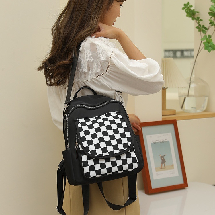 TAS RANSEL WANITA IMPORT KOREA ANTI AIR MOTIF CATUR HITAM VERMONA TA704B5 GENDONG PUNGGUNG SEKOLAH KULIAH KERJA BACKPACK CEWEK MURAH REMAJA KEKINIAN BRANDED BATAM SIMPLE LUCU