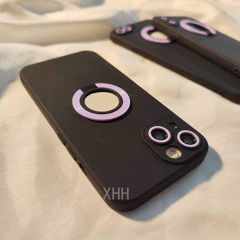 Case Bahan Silikon Cair Dengan Braket Kontras Untuk iPhone 14 13 12 11 Pro X XS Max XR 7 8 Plus