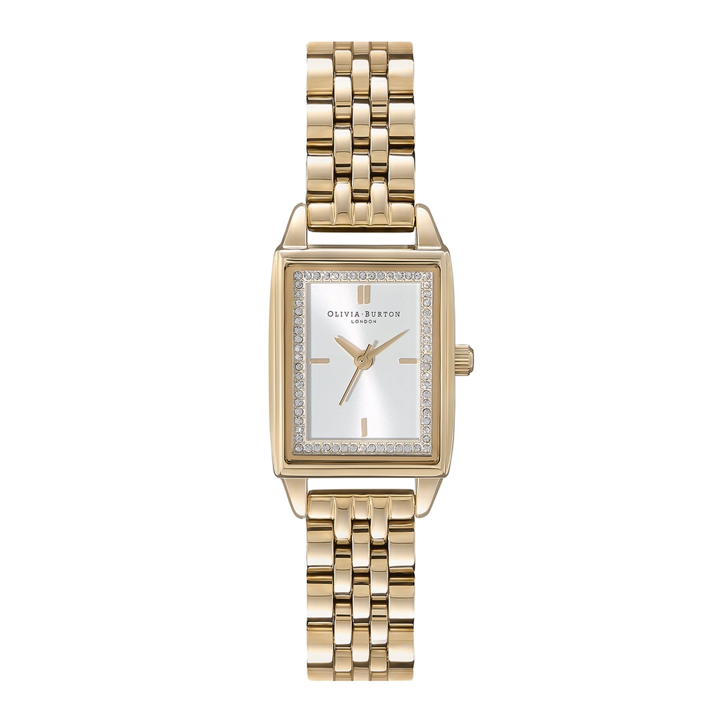 Jam Tangan Olivia Burton Rectangle White & Gold Bracelet Watch 21mm - 24000013