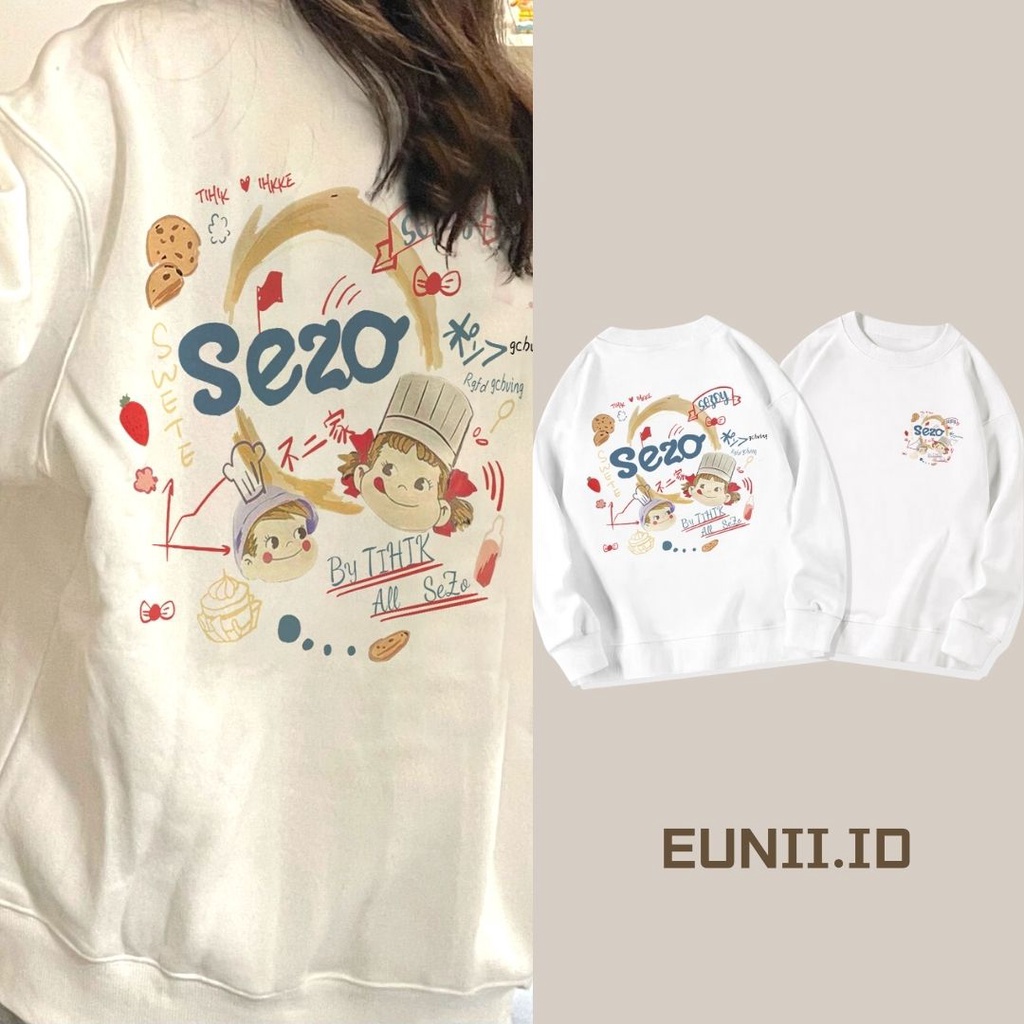 EUNII Sweater Lengan Panjang Cartoon Cute As A family Korean Style/Hoodie Oversize/Baju Wanita/Switer Wanita