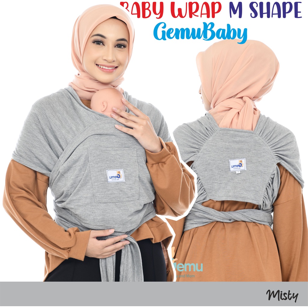 GEMUBABY Gendongan Bayi Depan M Shape Baby Wrap 3in1 Geos Baby Instan Premium with Sash Belt Warna Soft