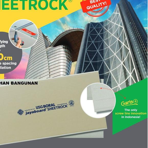 Gypsum Sheetrock jayaboard 9mm x 1200 x 2400 mm - Gypsum Jaya 9mm