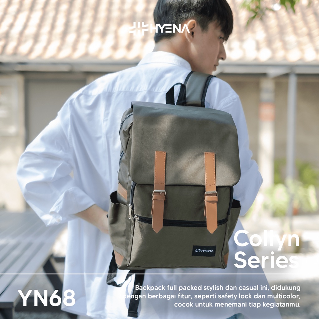 Hyena [YN68] - Simple Backpack Bahan Colyn Tas Kuliah Fashion Pria Wanita Ransel Sekolah SMP SMA