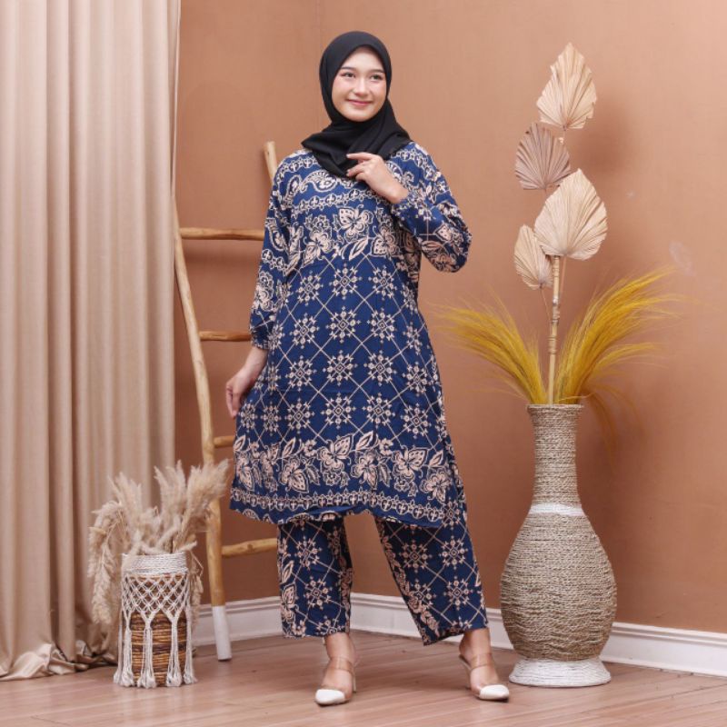 Setelan Jumbo Tunik Rayon Premium Busui Resleting Depan Piyama Kekinian One Set Terbaru Termurah