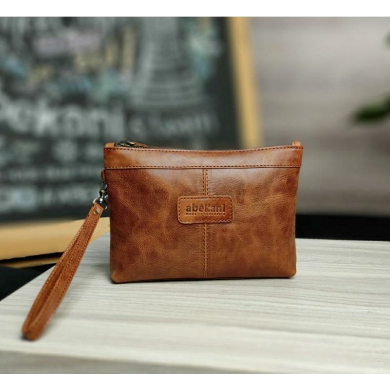 POUCH KULIT ABEKANI HAVANA CRACK SIZE M