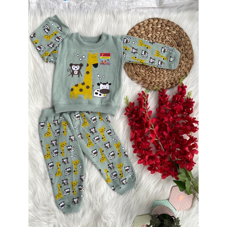 sweater bayi laki laki perempuan lucu murah motif trio hewan setelan 3-18 bulan