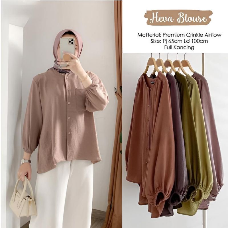 KEMEJA WANITA HEVA BLOUSE CRINCLE AIRFLOW / BLOUSE KEMEJA WANITA / BLOUSE WANITA