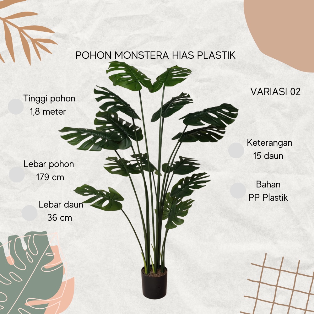 Pohon Monstera Plastik Tinggi 1,2 Meter Tanaman Hias Imitasi Artifisial Daun Hias Ornamen Dekorasi Rumah Satu7an PBP127