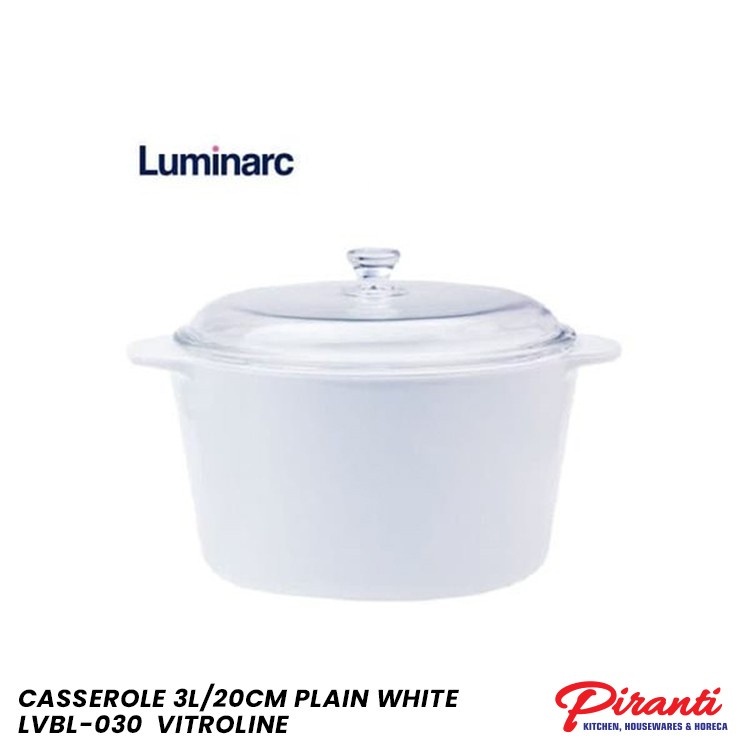 Luminarc Vitroline Panci Casserole Plain White 3L LVBL030 + Tutup Kaca Set