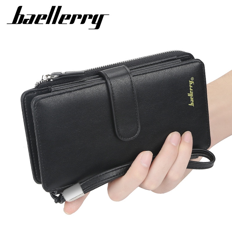 DOMPET PANJANG WANITA KEKINIAN GANELLA WA598B5 IMPORT BAELLERRY ORIGINAL BRANDED KOREA KULIT HITAM SLOT KARTU RESLETING UANG KOIN TALI PENDEK PREMIUM BATAM REMAJA