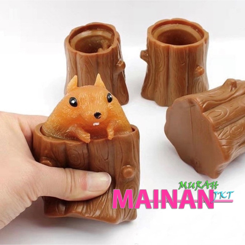 MAINANKEI MAINAN ANAK MURAH POP UP SQUISHY POHON TUPAI SQUIRREL CUP MAINAN REMAS LUCU BIKIN BAHAGIA