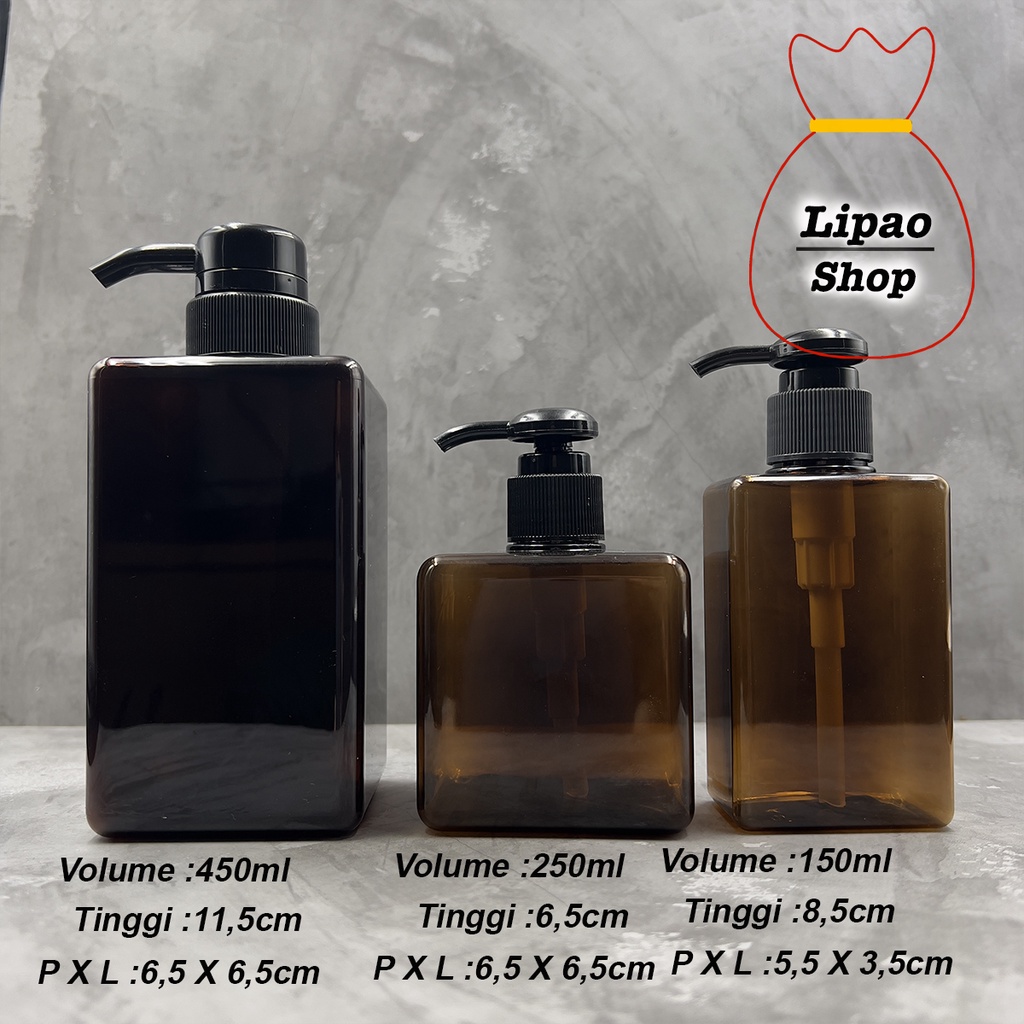 Botol Pump Plastik Kotak Sabun / Lotion / Shampo Cuci Piring - 150ml  250ml 450ml - Coklat