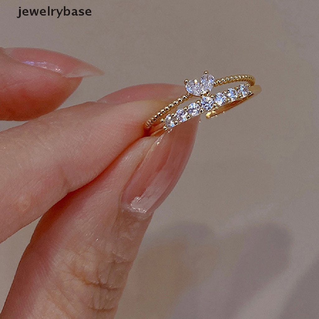 Cincin Kristal Bentuk Hati Warna Emas Untuk Wanita